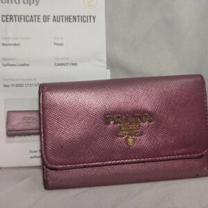 Authentic Prada Metallic Pink Leather Key Wallet